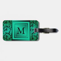 Blue Damask Monogram M Luggage Bag Tag