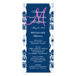 Blue Damask Monogram Wedding Menu Cards Custom Rack Card