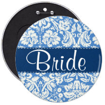 Blue Damask Pattern Buttons