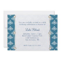 Blue Damask & Pearl Women's Birthday Invitation