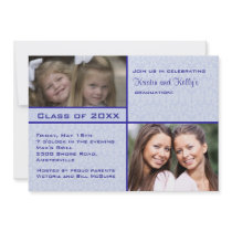 Blue Damask Photo Graduation Invitation