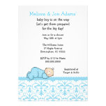 Blue Damask Sleeping Baby Boy Shower Invite