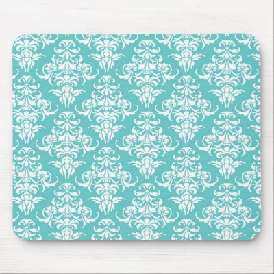 Blue damask vintage wallpaper pattern mousepad by iBella