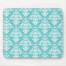 Blue damask vintage wallpaper pattern mousepad