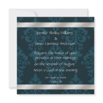 Blue Damask Wedding Invitation