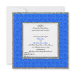 Blue Damask with Pewter U.K. Wedding Invitation