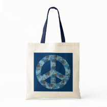 Blue Design of Peace Sign, Peace Symbol Tote Bags