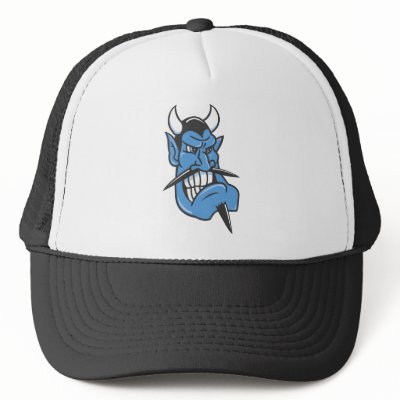 Blue Devil Face Hat by halloween_tshirts