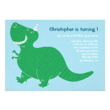 Blue Dinosaur Birthday Party Invitations
