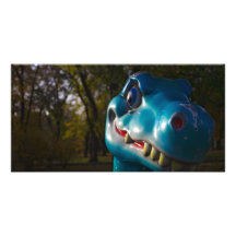 Blue Dinosaur Grinning Photo Greeting Card