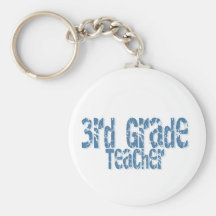 Blue Distressed Text 3rd Grade Teacher Keychains