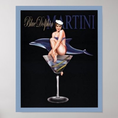 Blue Dolphin Martini Poster by vintagegiftmall