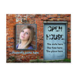 Blue door brick wall open house postcards