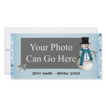 Blue Dot Winter Snow Snowman Christmas Custom Photo Card