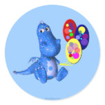 Blue Dragon Holding Balloons Sticker Label