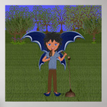 Blue Dragon Winged Musical Boy Faerie Print