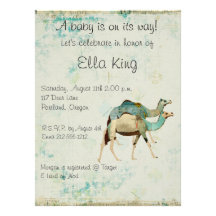 Blue Dreamy Camels Baby Invitation