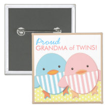 Blue Ducky Twin Boy & Girl Proud Grandma Pin