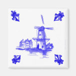 Blue Dutch Windmill Tile Delft look Fridge Magnet