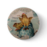 Blue Easter Egg and Chicks Button