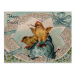 Blue Easter Egg and Chicks Vintage Postcard