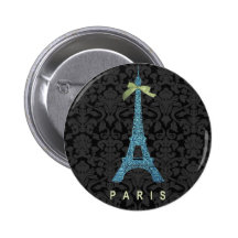 Blue Eiffel Tower in faux glitter Buttons