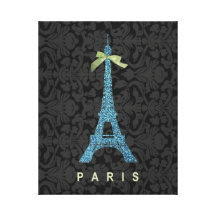 Blue Eiffel Tower in faux glitter Gallery Wrapped Canvas