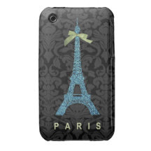 Blue Eiffel Tower in faux glitter iPhone 3 Case-Mate Cases