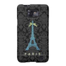 Blue Eiffel Tower in faux glitter Galaxy SII Cases