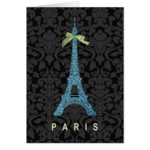 Blue Eiffel Tower in faux glitter Greeting Card