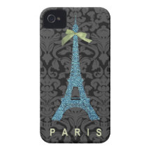 Blue Eiffel Tower in faux glitter iPhone 4 Cover