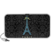 Blue Eiffel Tower in faux glitter iPod Speaker
