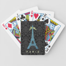 Blue Eiffel Tower in faux glitter Poker Cards