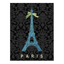 Blue Eiffel Tower in faux glitter Postcard