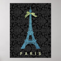 Blue Eiffel Tower in faux glitter Poster