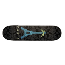 Blue Eiffel Tower in faux glitter Skate Decks