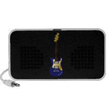 Blue electric guitar yellow fizzle headstock notebook speaker