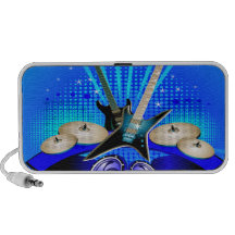 Blue Electric Guitars, Drums & Speakers