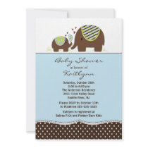 Blue Elephant  & Baby Boy Baby Shower Invitation