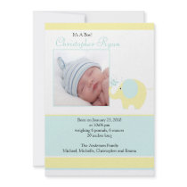Blue Elephant Baby Boy Photo Announcement Card