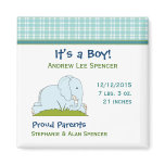 Blue Elephant Boy's Birth Announcement Magnet