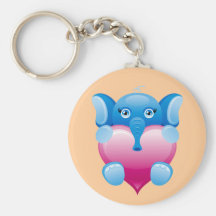 BLUE ELEPHANT HOLDING A PINK HEART KEYCHAINS