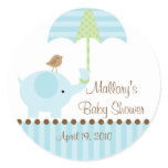 Blue Elephant Umbrella Baby Shower Sticker