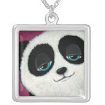 Blue Eyed Panda on Pink | Art Pendant