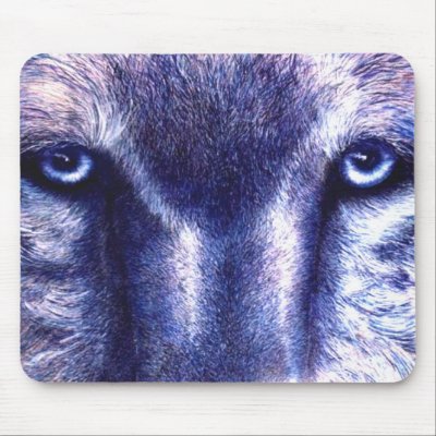 Blue Eyes Wolf Mouse Pad by artbyjolyn