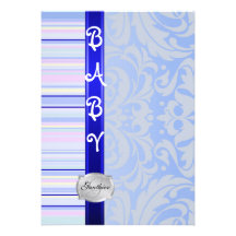 Blue Fanciful Pinstripe Baby Shower Invitation