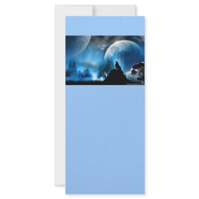 Blue Fantasy Rack Cards with Wolf and Moon by stationery_