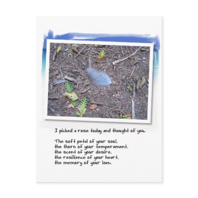 Blue Feather and Love Poem Post Card by orsobear