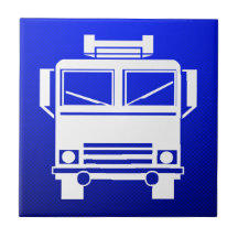 Blue Fire Truck Ceramic Tile