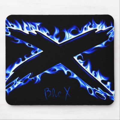 BLUE FIRE X, Blue X Mouse Pads by sacred_demon